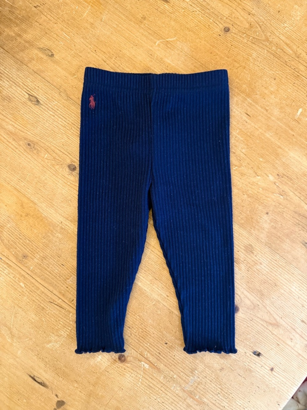Ralph Lauren Navy Ribbed Kids Leggings with Pink Pony